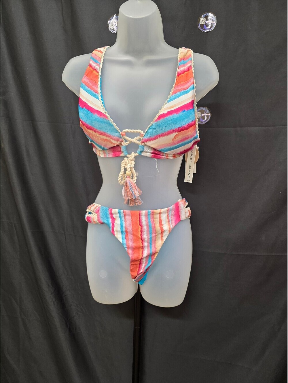 LUCKY BRAND PORTO COVO HALTER BIKINI TOP & HIPSTER BOTTOM D‑CUP LARGE